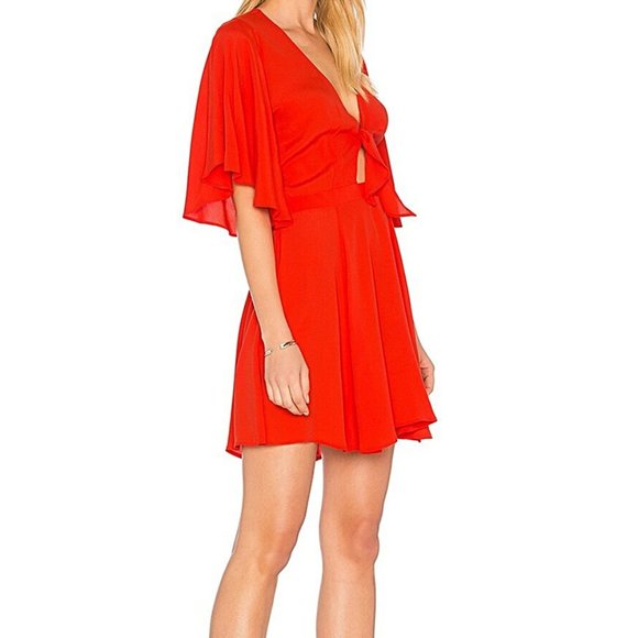 Yumi Kim Red Trapeze Swing Dress XS Womens Tie Front Cut Out Mini NEW $178 - Picture 11 of 14